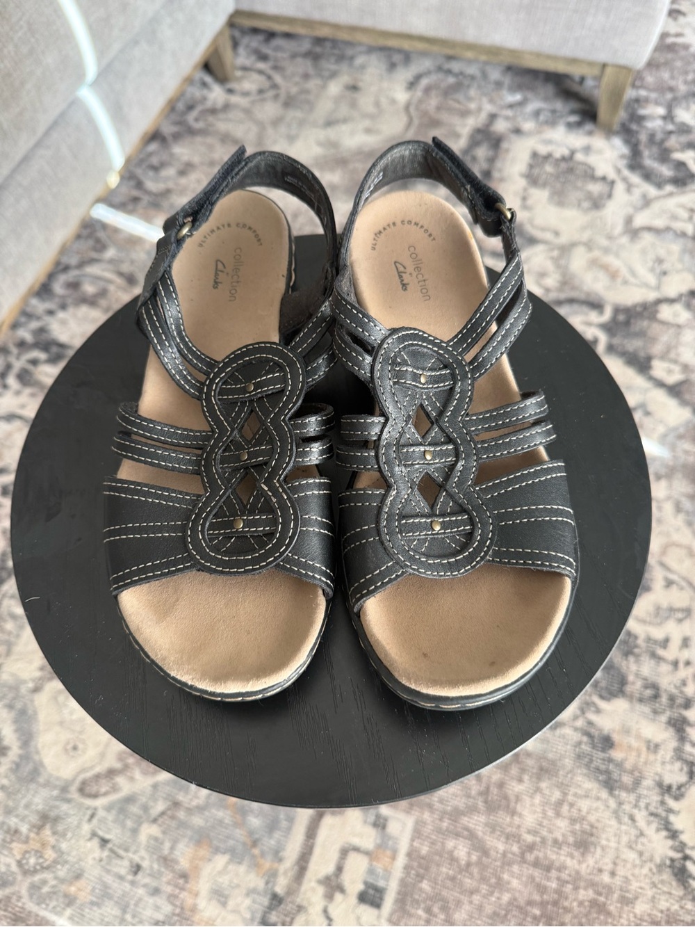 Clarks Women's Leisa Janna Sandal Black Leather US Size 7.5M (5221)